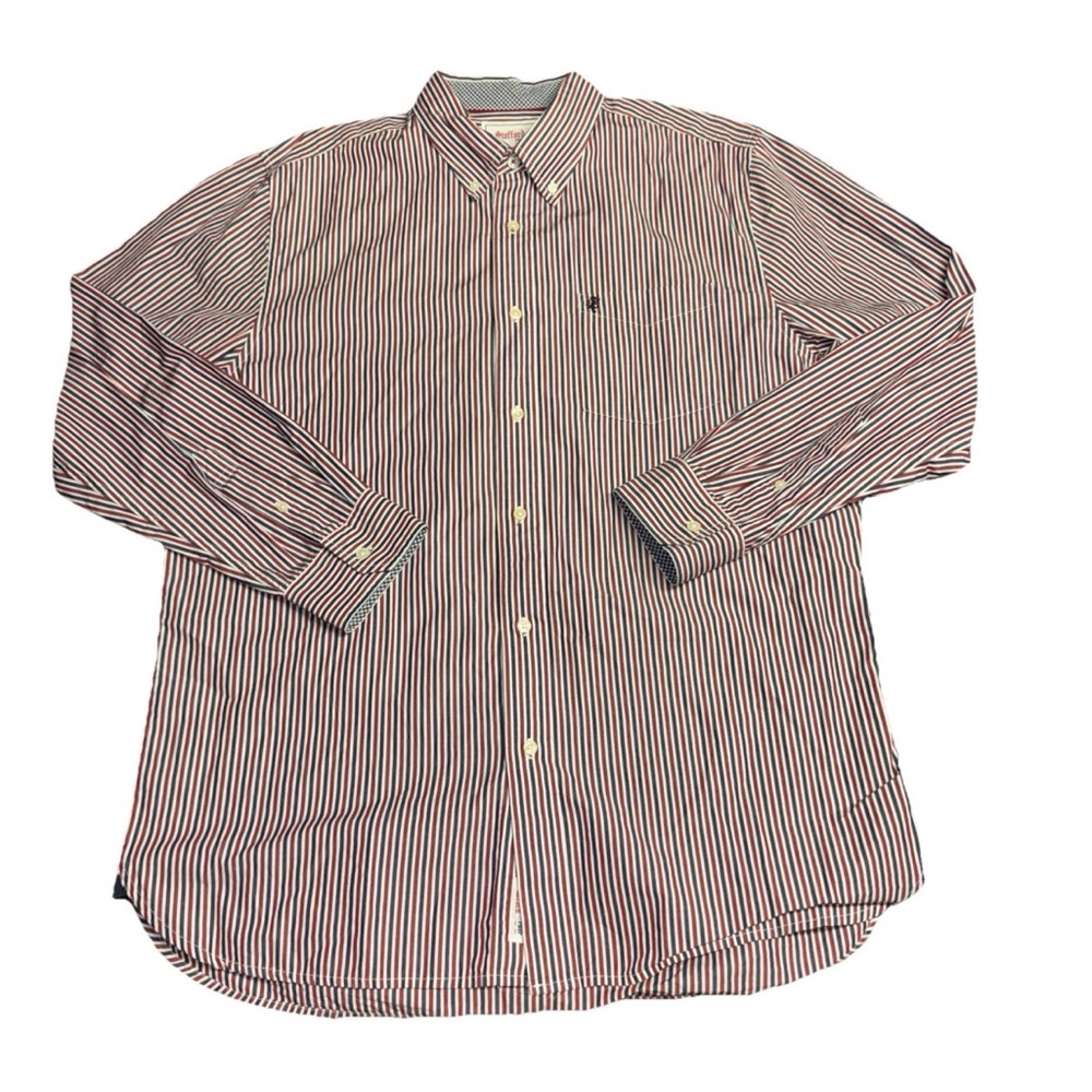 Stafford Prep‎ Men's Red White Blue Striped Button Down Shirt Size XL Preppy Y2K